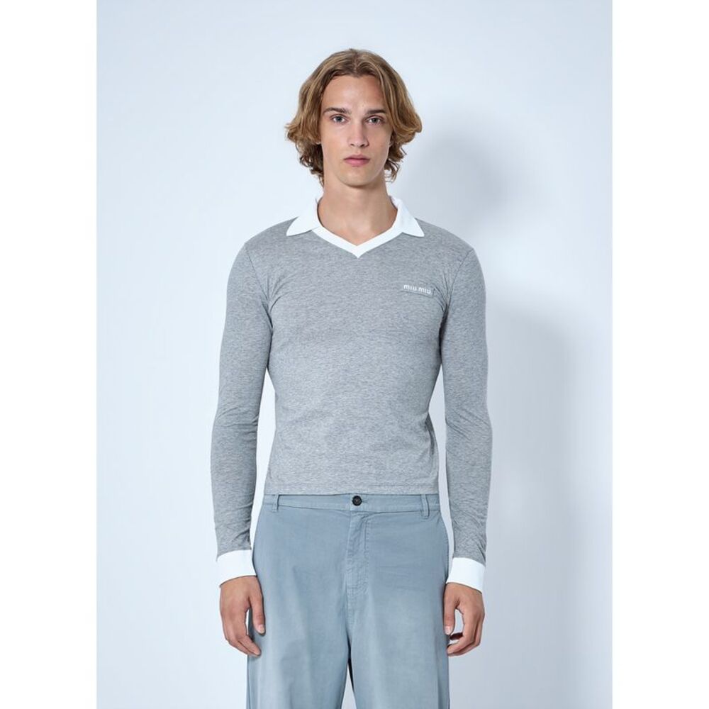 Miu Miu Men Collared Long Sleeve Knit Sweater